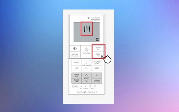 Nhấn nút TEMP trên remote để chọn số 14