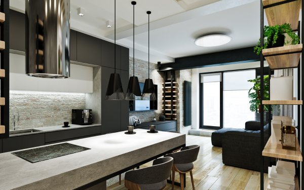 Nội thất phòng khách bếp liền luxury