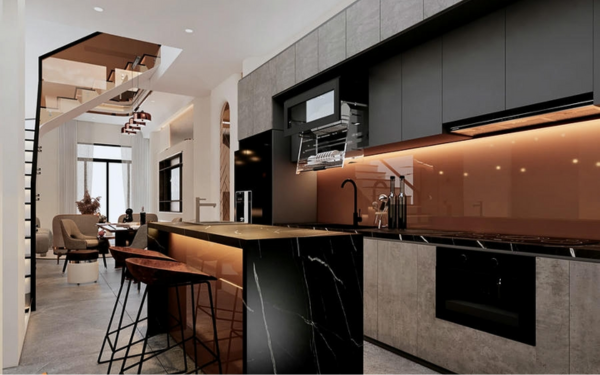 Phòng khách luxury với bàn ăn đá marble