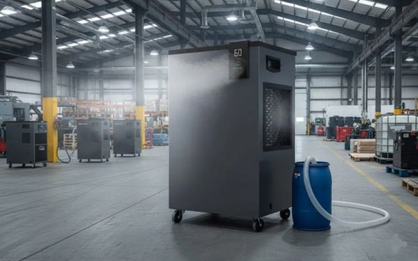 Máy hút ẩm công nghiệp tủ đứng trong khu nhà xưởng